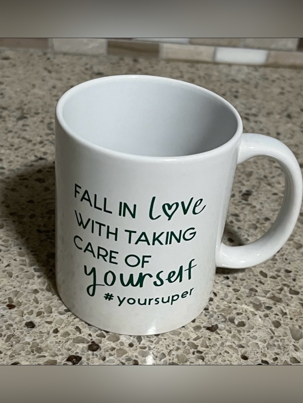 White Ceramic Mugs, lot of 2, ‘YourSuper’ brand, Green Inspirational Quote, NWOT - Picture 3 of 6